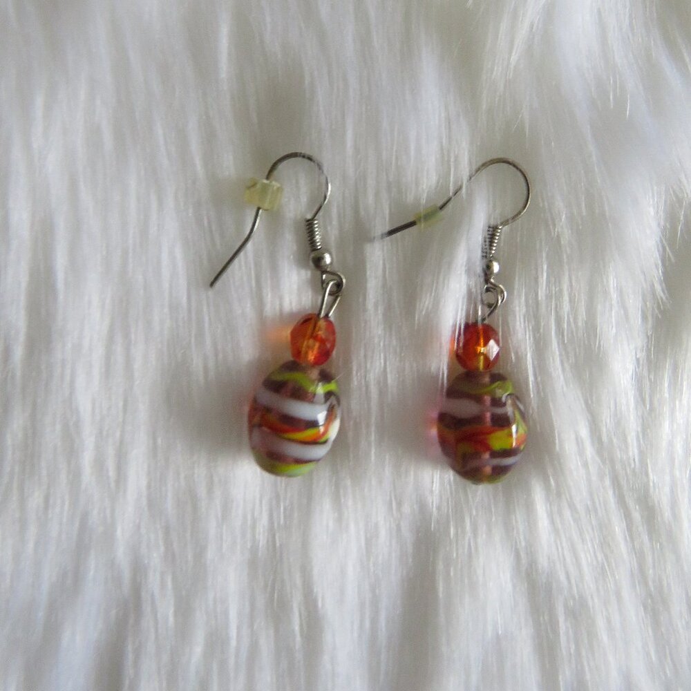 Glass Bead Drop Pierced Silver Earrings